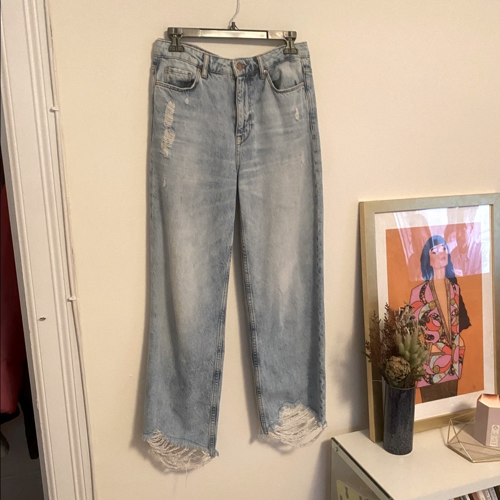 Zara Crop Wide Leg Raw Hem Ripped Jean 4